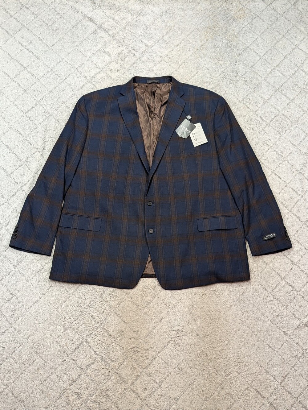 Lauren Ralph Lauren Jacket Mens 60L Blue Brown Lexington Plaid Ultraflex Blazer